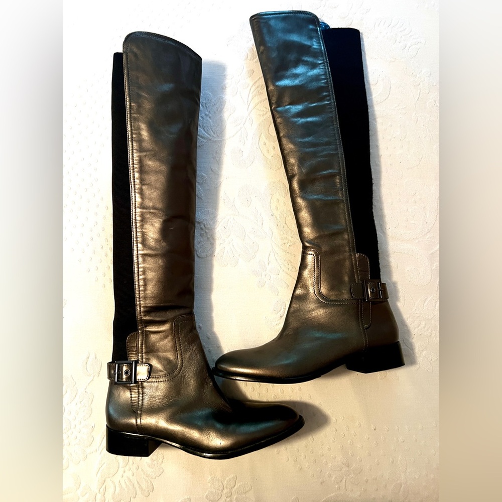 Tory Burch bronze metallic and Black Over the Knee Boots